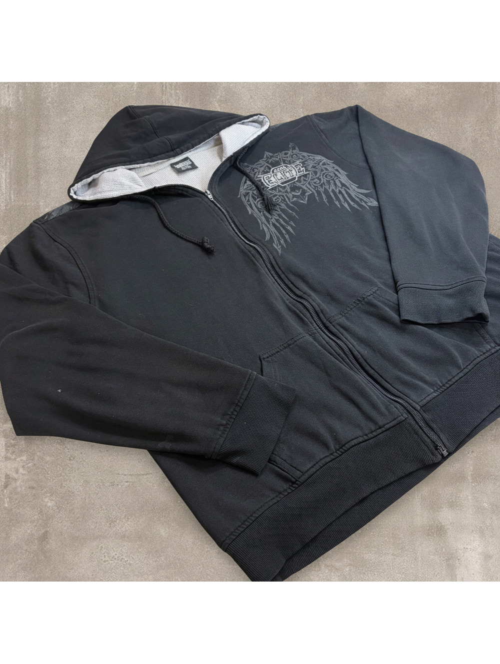 MMA Elite Mens XXL Black Zip Up Hoodie Affliction Style Wings Graphic Y2K
